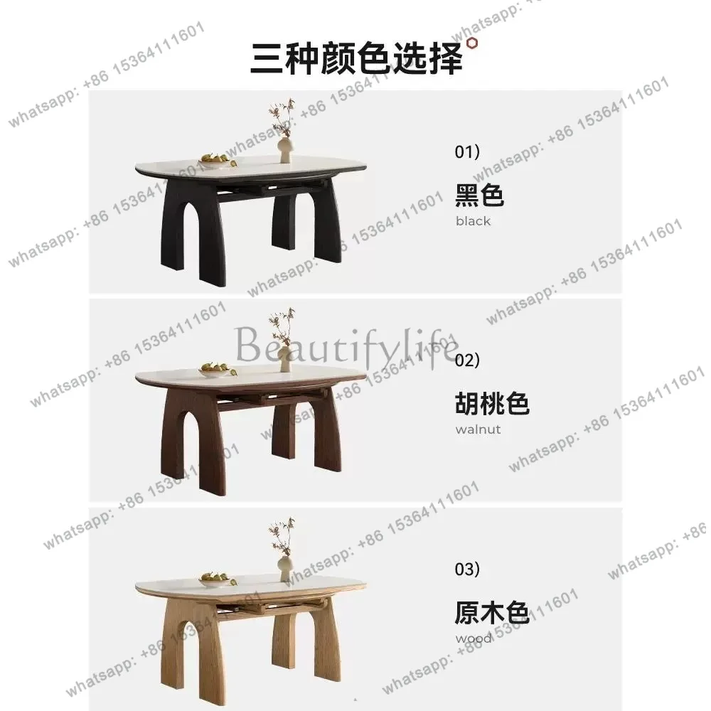 PG French retro wind rock slab dining table variable round home modern simple solid wood retractable folding dining table