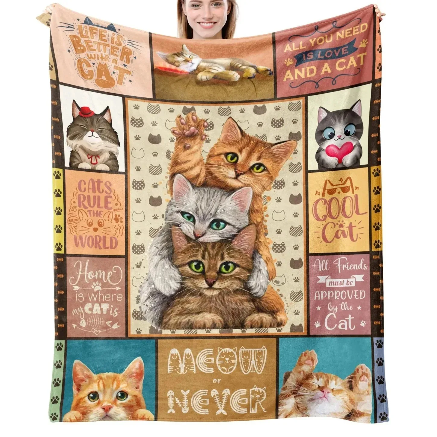 

Плед с принтом для любительниц кошек, для дивана, кровати, путешествий, кемпинга, гостиной, офиса, всесезонный плед, подарки