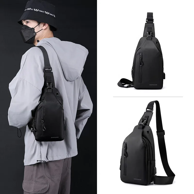 Waterproof Chest Bag Fashion Waist Bag Men Outdoor Casual Fashion One Shoulder Crossbody Bag Nylon USB Charging Shoulder Handbag