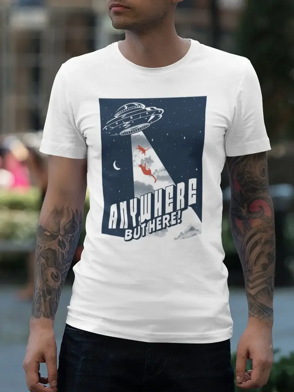 Anywhere But Here Funny Cat T Shirt Ufo Catduction Aliens Lovers Owner