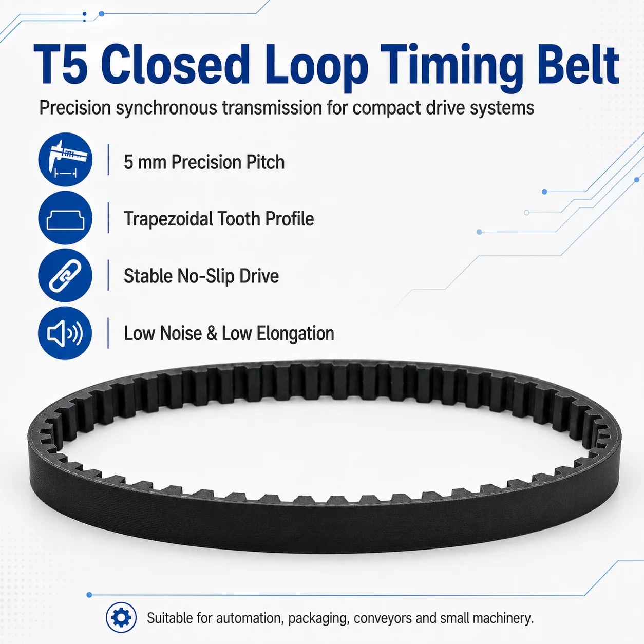 T5 Timing Belt Rubber Closed Loop Length Perimeter 165 185 220 225 240 245 250  ~ 740mm Width 10mm 15mm 20mm 25mm Pitch 5mm