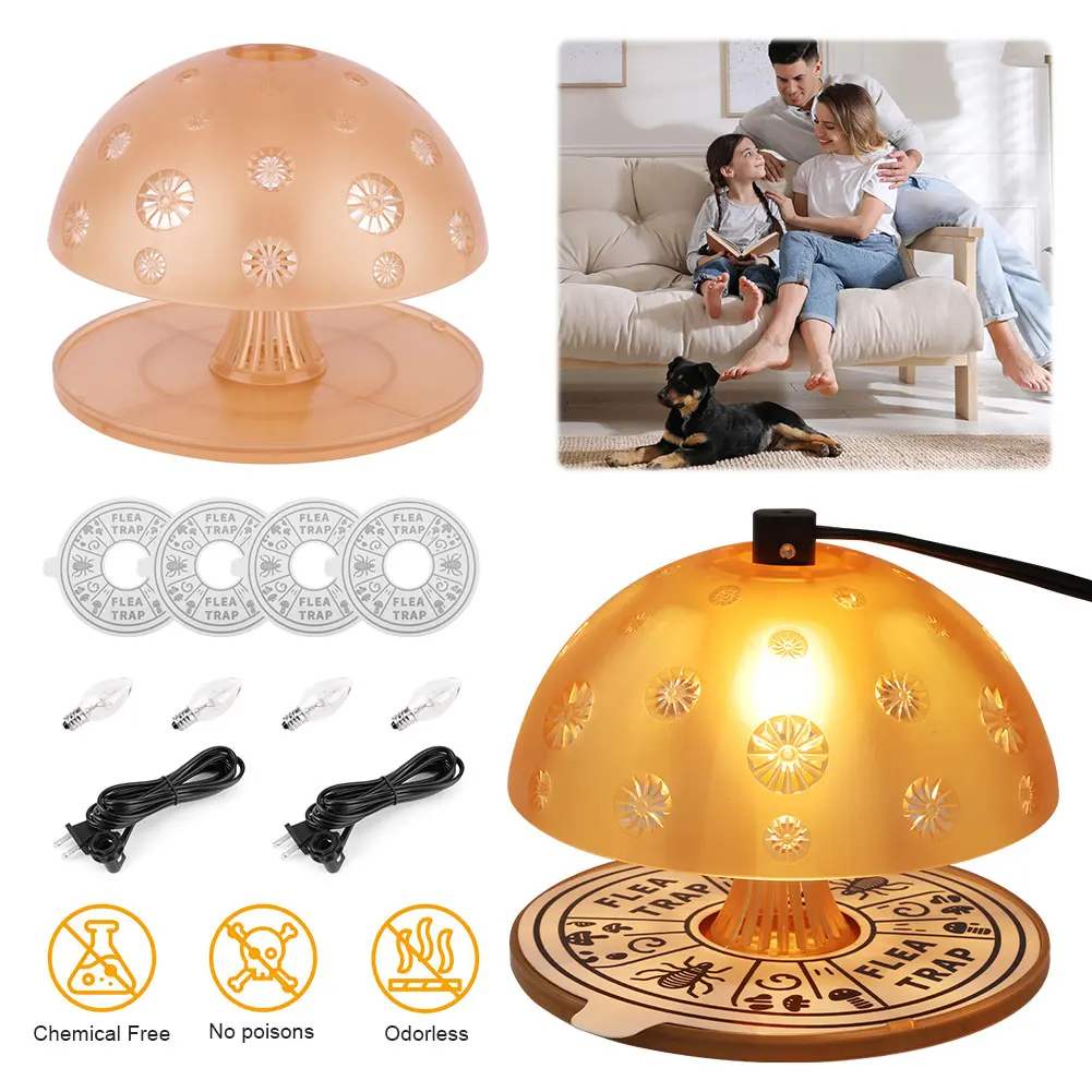 

Wireless Flea Trap Set 2Pcs with Cable Insect Killer 360 Degree Light Attraction Plug In Pest Trap for Home and Bedroom
