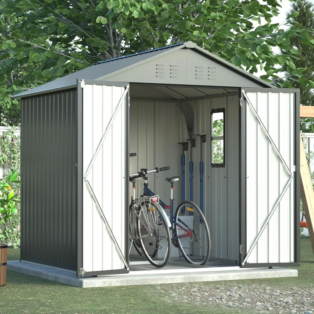 

6x6FT Outdoor Storage Shed，Heavy-Duty Metal Storage with Floor Kit, Vents and Clear Window