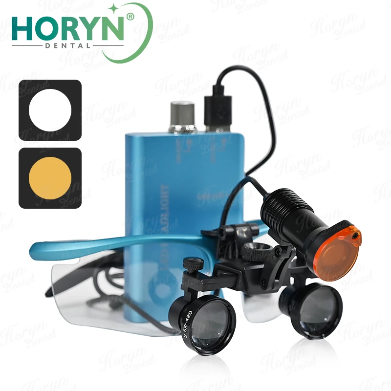 Horyn Dental Loupes 2.5X-3.5X Adjustable Magnification with LED Headlight Surgical Dental Loupe Rechargeable Battery