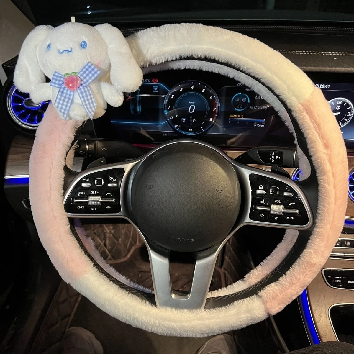 Sanrio Melody Kuromi Car Plush Steering Wheel Warm Handle Cover Kawaii Cinnamon Dog Ladies Car Interior Decoration Ornaments