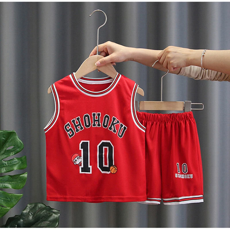 2pcs/summer Cartoon cartoon basketball boy Number 10 sports Clothes Children's Tracksuit Vest+shorts/2-7Y