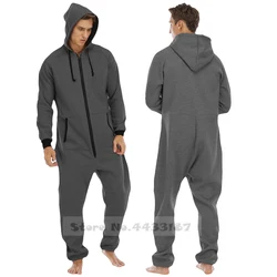 Pijamas gruesos de una pieza para hombre, ropa de dormir informal, suéter con capucha, holgado, con bolsillo, mono cálido para el hogar, Otoño e Invierno