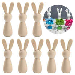 5pcs Wooden Peg Dolls Easter Rabbit Statue Bunny Figurines Blank Natural Wood Peg Figures Animal Doll Bodies to Paint Cake Toppe