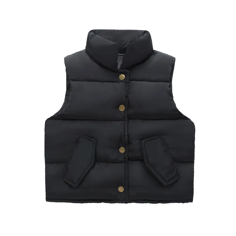 New Autumn Winter Boys Girls Cotton Vest Solid Thicken Warm Stand Collar Waistcoat For 2-6 Years Kids Down Vests Infant Jacket