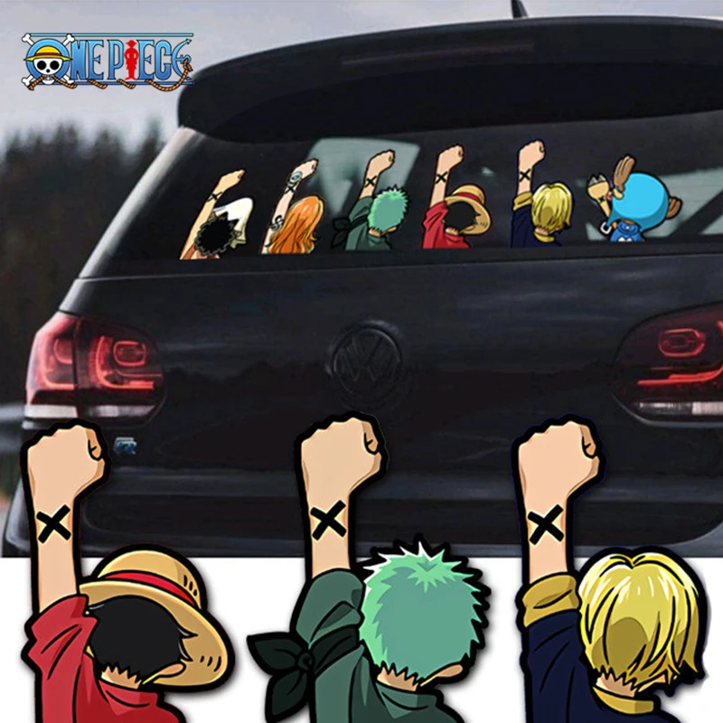 Pegatinas de Anime de One Piece para Coche, Diseño de Luffy y Joe Bassolo, para Ventana Trasera, Reflectantes, Impermeables, Regalo