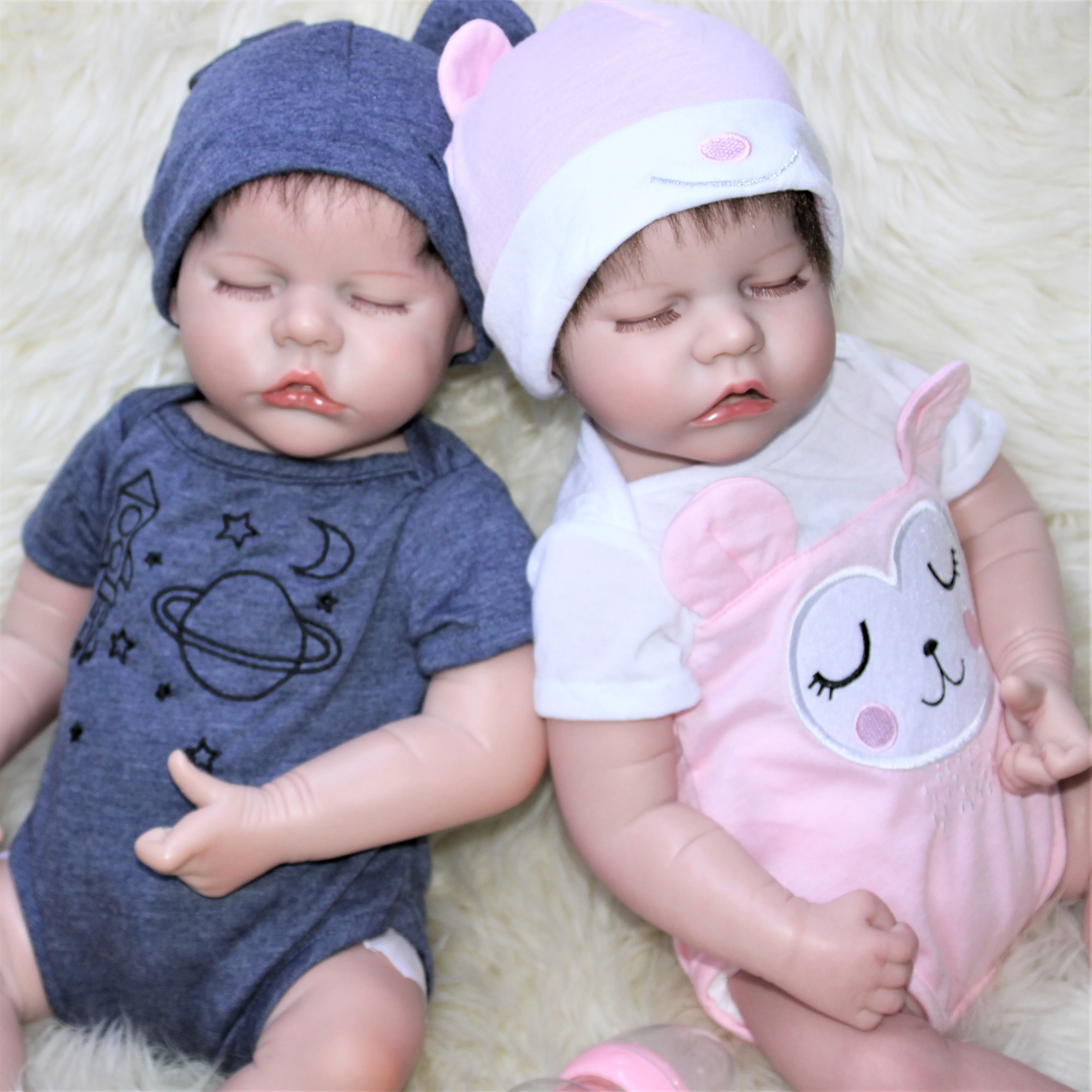 

18-inch White Twin Reborn Dolls | High-quality Vinyl & Cute Blue/Pink Outfits | Color Box Packaged. Ideal holiday gifts for coll