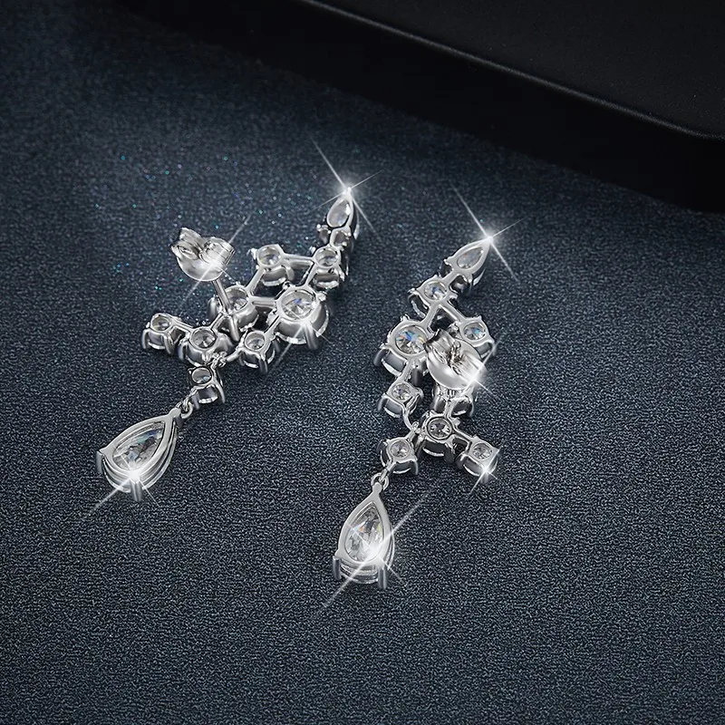 Follow Cloud Total 6.1ct Pear Cutting Full Moissanite Water Drop Shape Tassel Drop Earrings for Women Jewelry Party Accessories