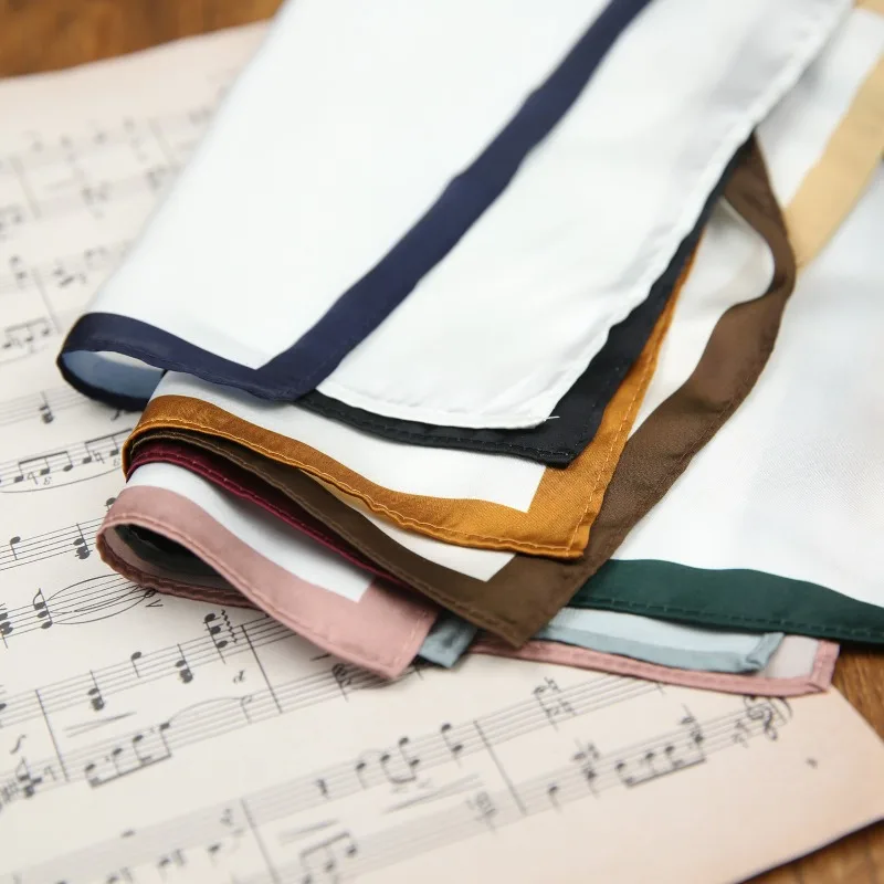 22cm Pocket Square Black Red Edges Wedding for Groom Solid Multi-color Hand-rolled Printed