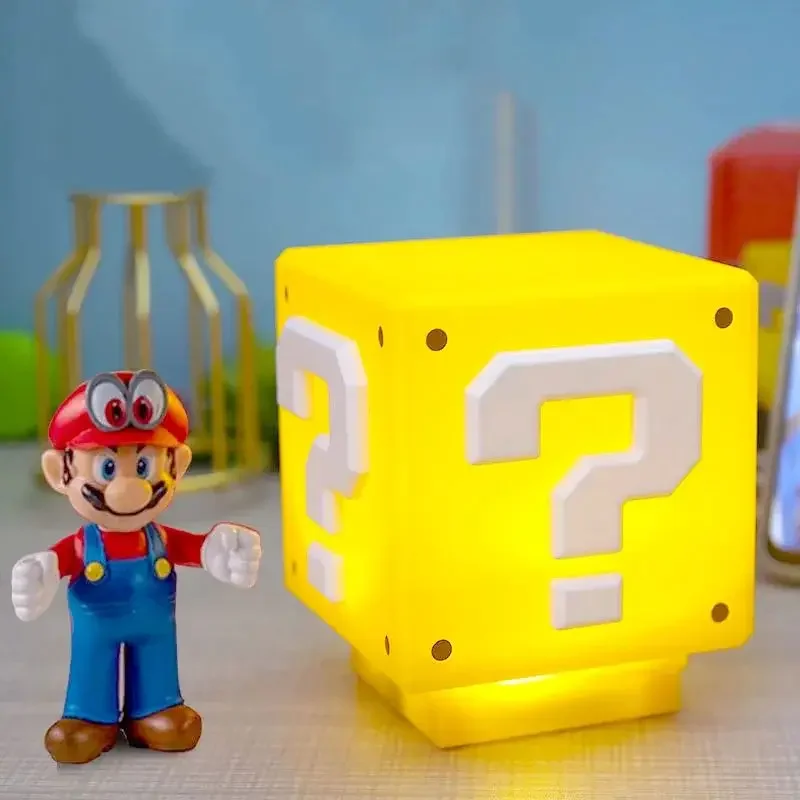 HOT 10cm Super Mario Bros Figure LED Question Mark Brick Night Light USB Charging Anime Desk Lamp Statue Decorative Kids Gifts