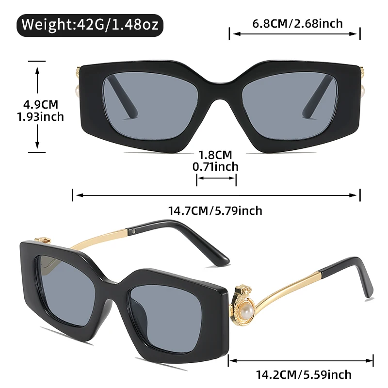 نظارات شمسية جديدة ذات إطار صغير على شكل عين القطة مع معبد لؤلؤي مقلد معدني، نظارات شمسية مزخرفة عصرية