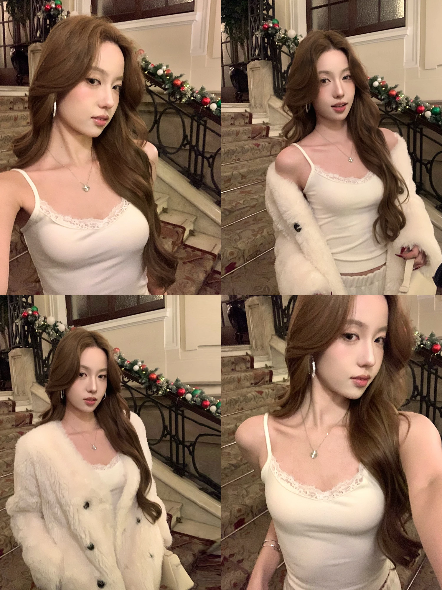 

Pusumede Moonlight Lace Svel Strap Vest Women's Slim Fit Base irt Casual Sle V-Ne Polyester Fiber Inner Wear