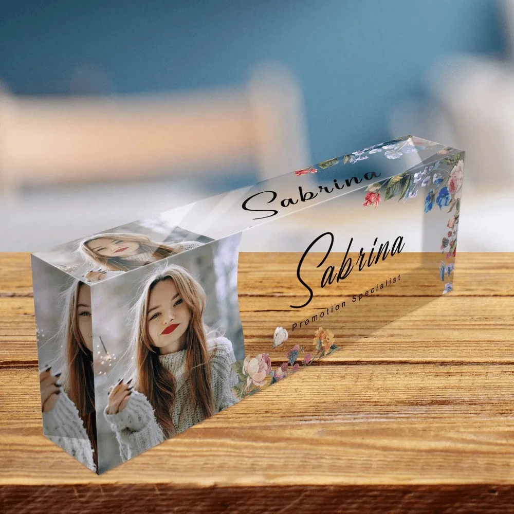1PC Custom Acrylic Block Desktop Plaque, Upload Personal Photo & Text, Fixed‑Pattern ID Sign, Gift for Valentine Parent Day