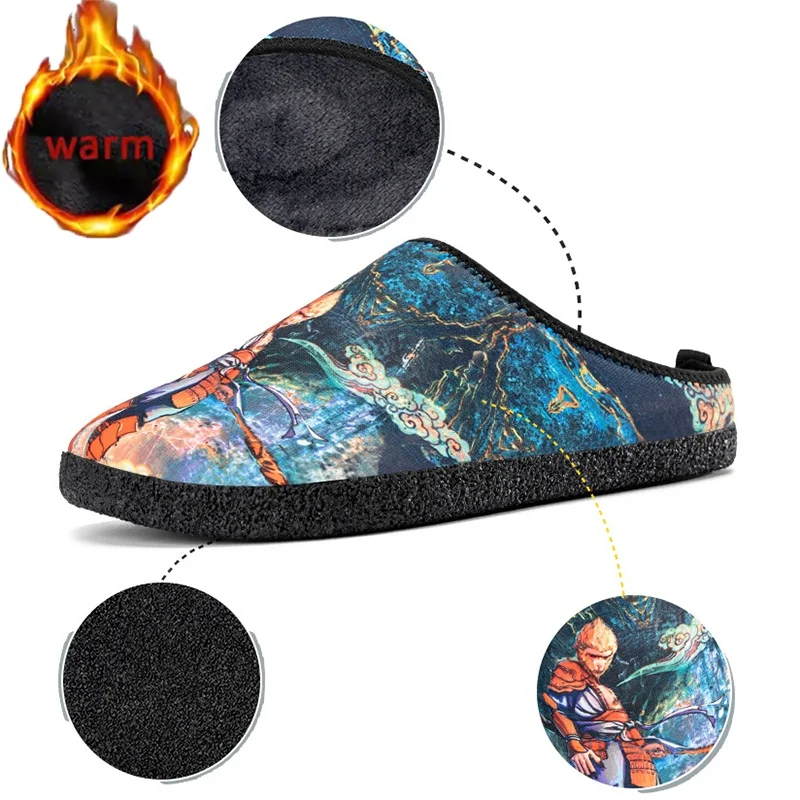 

Зимние мужские хлопковые тапочки, домашние тапочки, домашние милые тапочки на плоской подошве с героями мультфильмов, мужские и женские теплые нескользящие водонепроницаемые тапочки