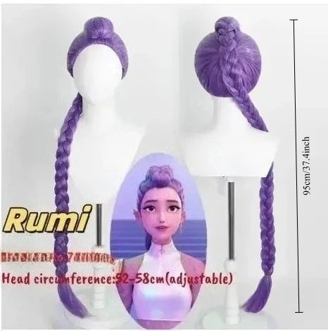 hot kpop demon hunters costume 37.5 Inches Purple Long Braided Ponytail Wig rumi Cosplay Wigs for Halloween Costume Party
