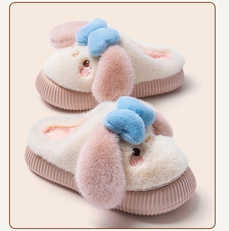 

New fluffy cute rabbit slippers woman adorable indoor mules shoes furry slipper home slides women winter warm fuzzy house sliper