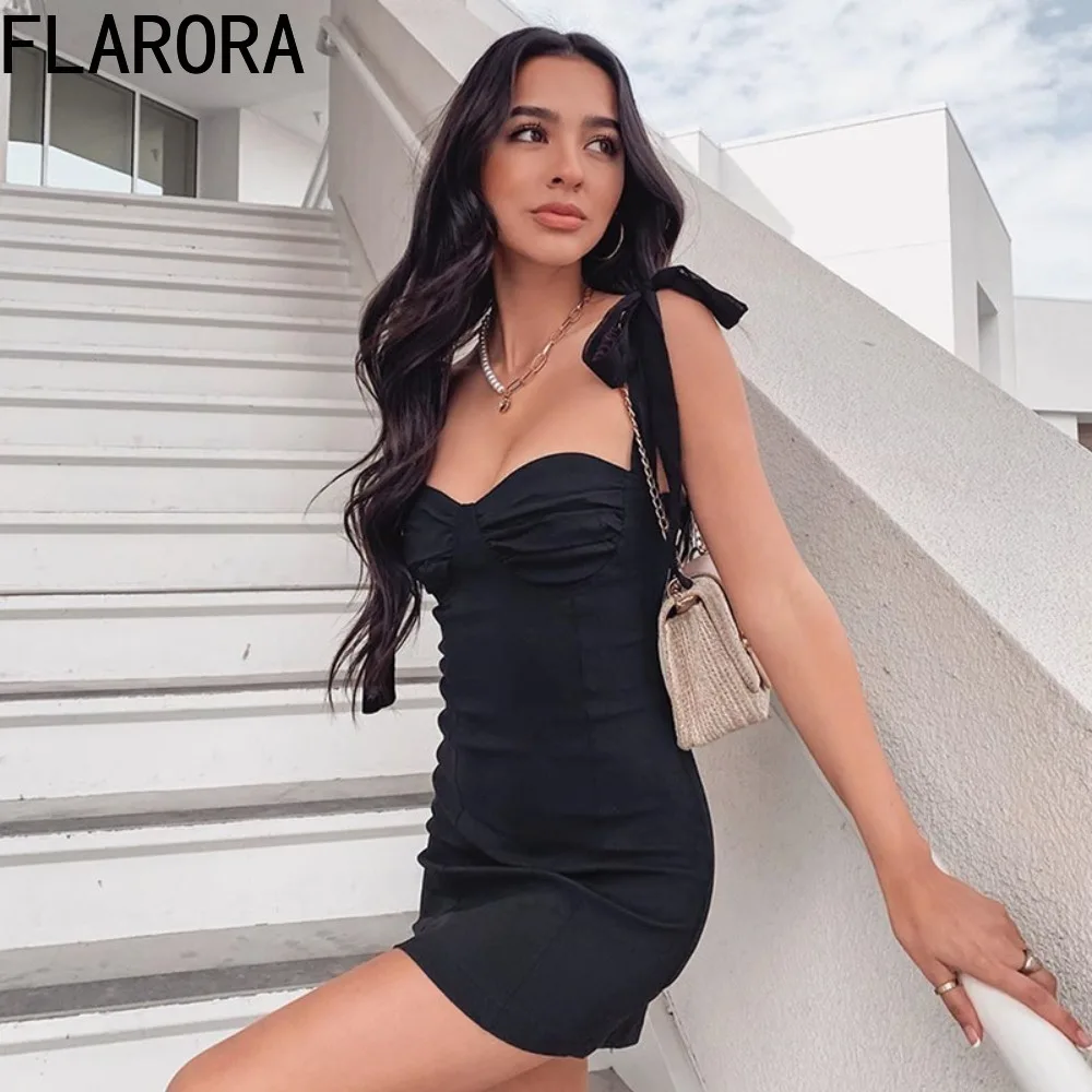 FLARORA Elegant Mesh Backless Bodycon Mini Dress Woman Lace Up Sleeveless Strapless Dresses Sexy Birthday Party Elastic Vestidos