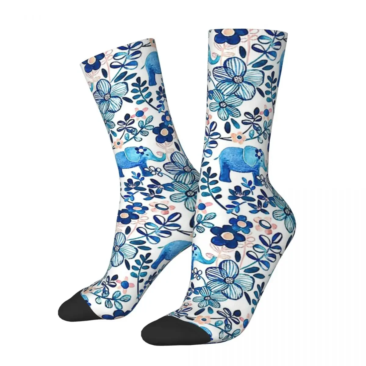 

Elephant And Floral Watercolor Pattern Socks Harajuku High Quality Stockings All Season Long Socks for Unisex Birthday Present