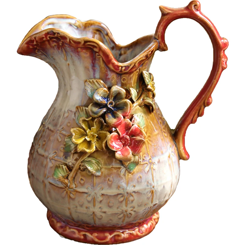

Handmade relief glazed three-dimensional floral decoration bird rose device literature and art
