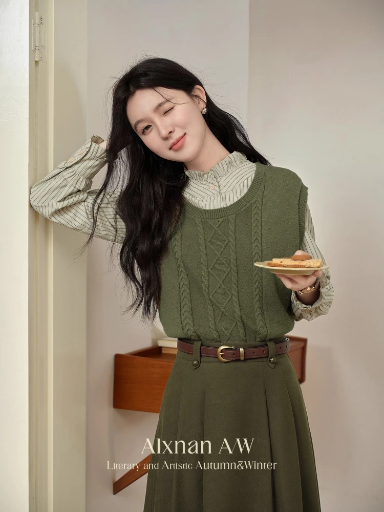 

ALXNAN свитер, жилет с круглым вырезом и 3D узором, осенний вязаный жилет в стиле ретро, нежный повседневный многослойный пуловер без рукавов QYM002235