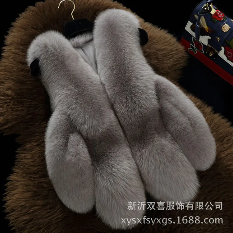 

Faux Fox Fur Vest Coats Women Short Jacket Solid V Neck Sleeveless Slim Fit Thick Office Lady Elegant Casual 2025 Autumn Winter