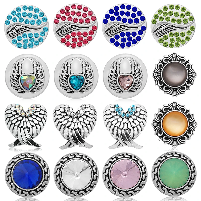 Colorful Rhinestone Wings Beauty metal Round 18mm snap buttons for 18mm snap jewelry Accessories Gift