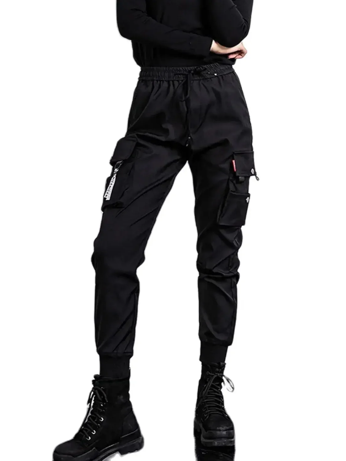 Damskie spodnie Y2K Black Cargo z dużymi kieszeniami Casual Joggers for Sports and Streetwear Fashion Ankle Banded Hip Hop Sweatpants