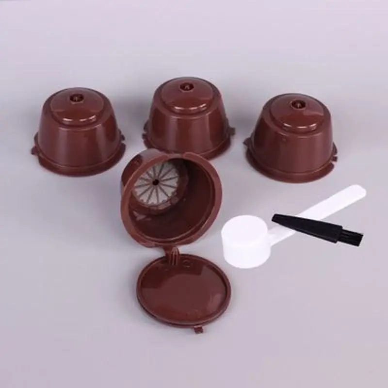 

Portable 4Pcs Reusable Coffee Capsule Filter Cup Coffee Capsule Filters For Nespresso Dolce Gusto With Spoon&Brush Kitchen Tool