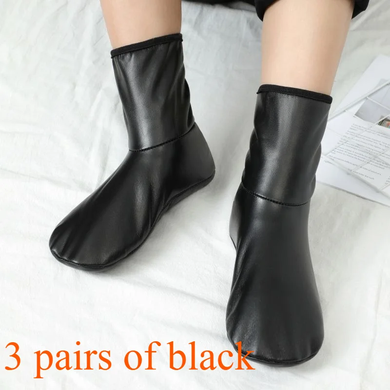 3 أزواج من الجوارب الجلدية غير القابلة للانزلاق، جوارب كاجوال من الجلد المقاوم للماء والمرن للبيئات الباردة