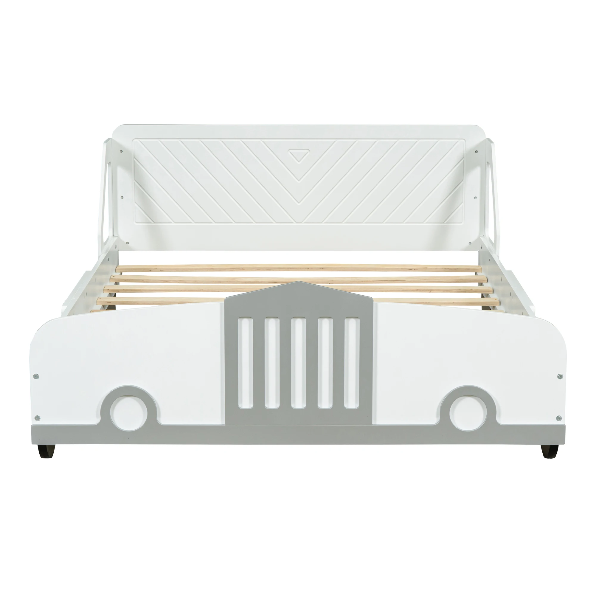 Car Shaped Platform Bed with Wheels Headboard Footboard Sturdy Slat Support No Box Spring Needed Wooden Kids Bed Frame