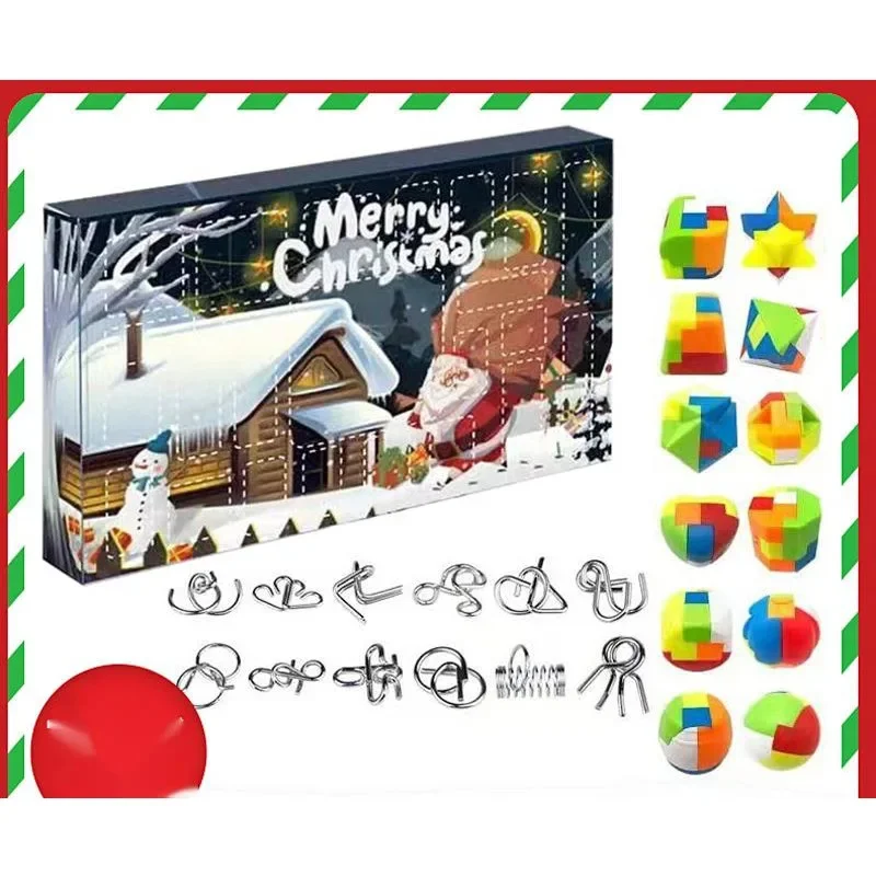 Christmas Advent Calendar Metal Wire Plastic Puzzles 2024 Christmas Countdown Calendar with 24pcs Brain Teaser Toy New Year Gift