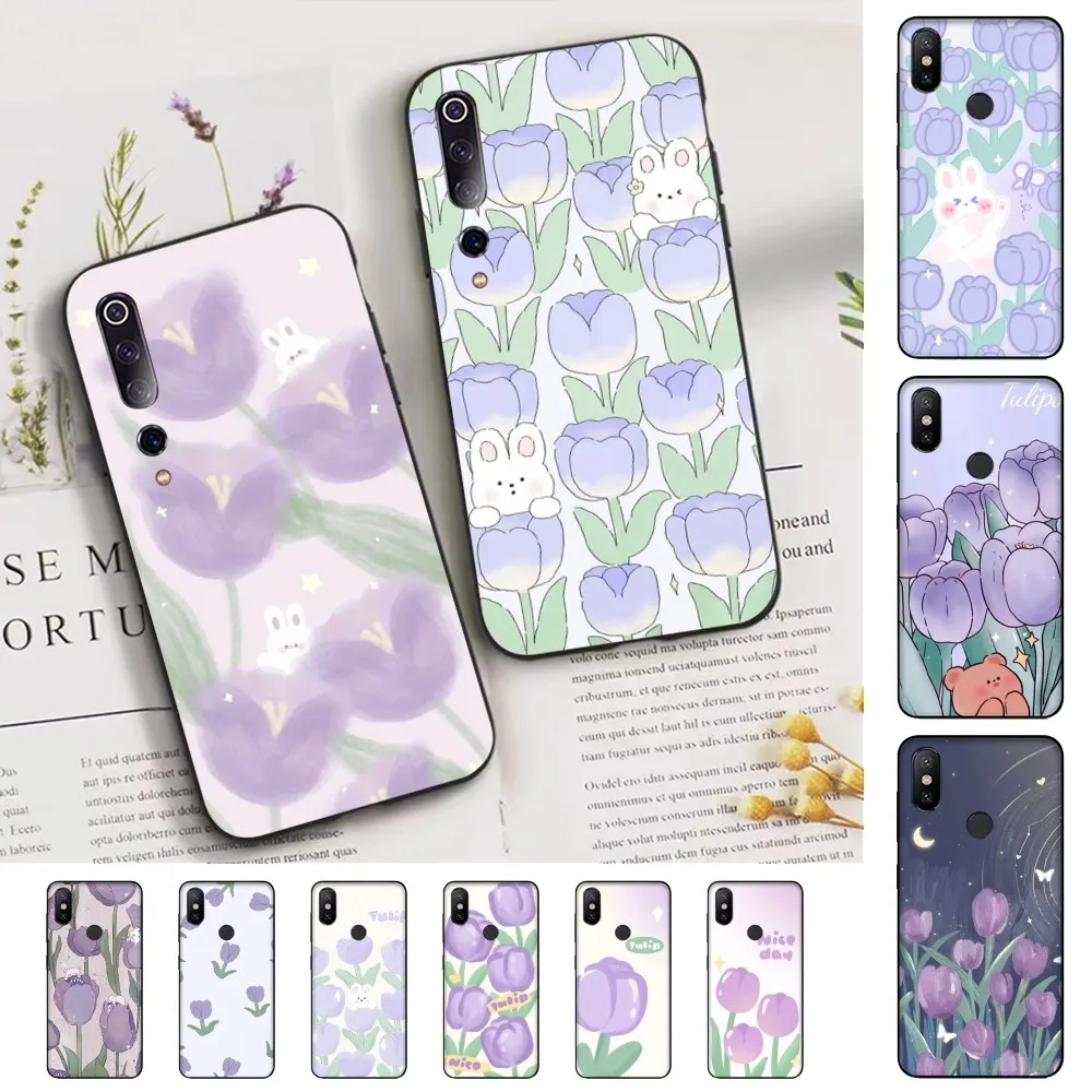 Purple Tulip Phone Case For Xiaomi Mi 5X 8 9 10 11 12 lite pro 10T PocoX3pro PocoM3 Note 10 pro lite