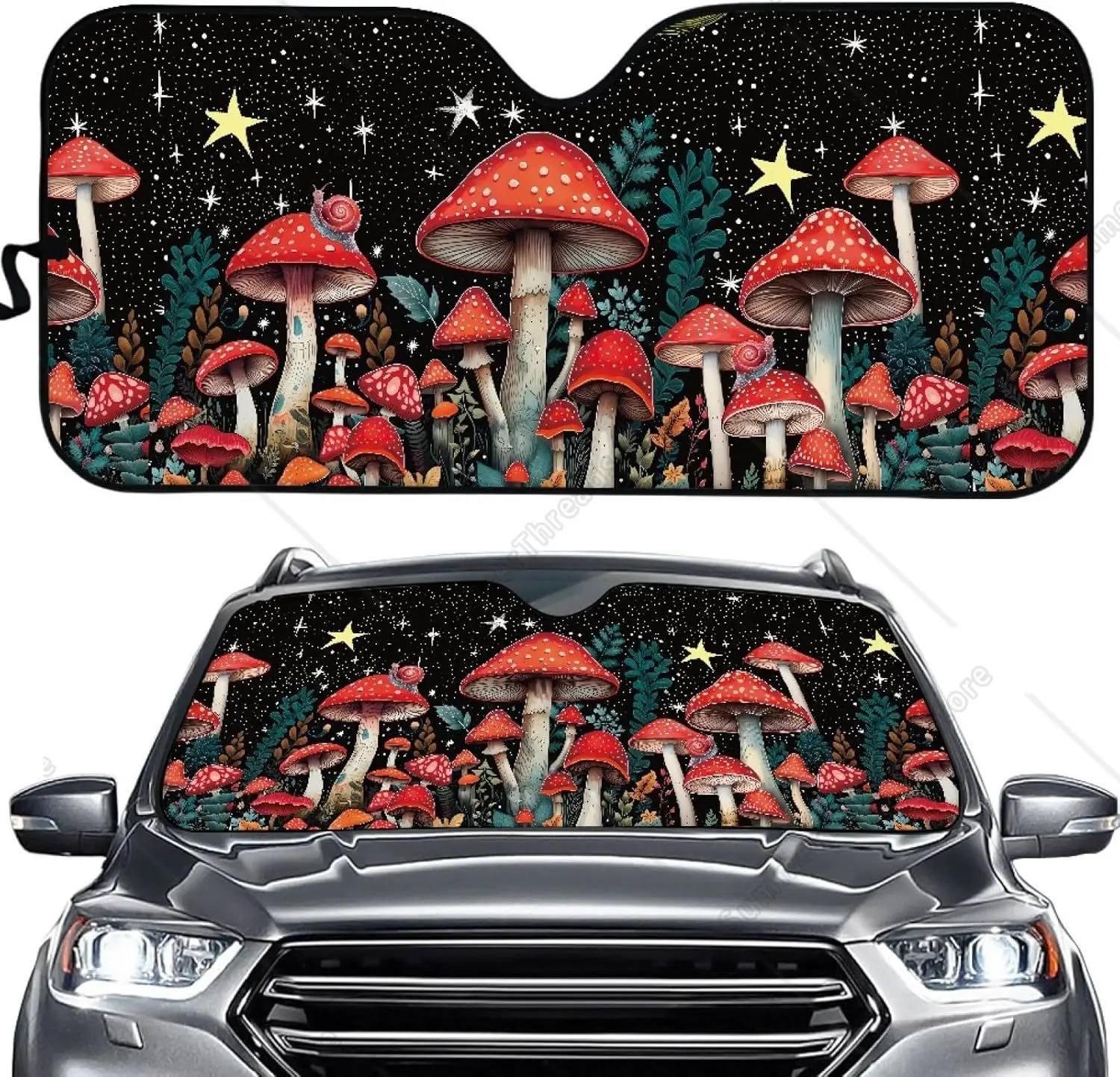 

FUSURIRE Red Mushroom Print Авто Козырек от солнца на переднее окно для автомобилей, пылезащитный солнцезащитный козырек из пузырьковой фольги Jumbo Складной аккордеон Sunsha