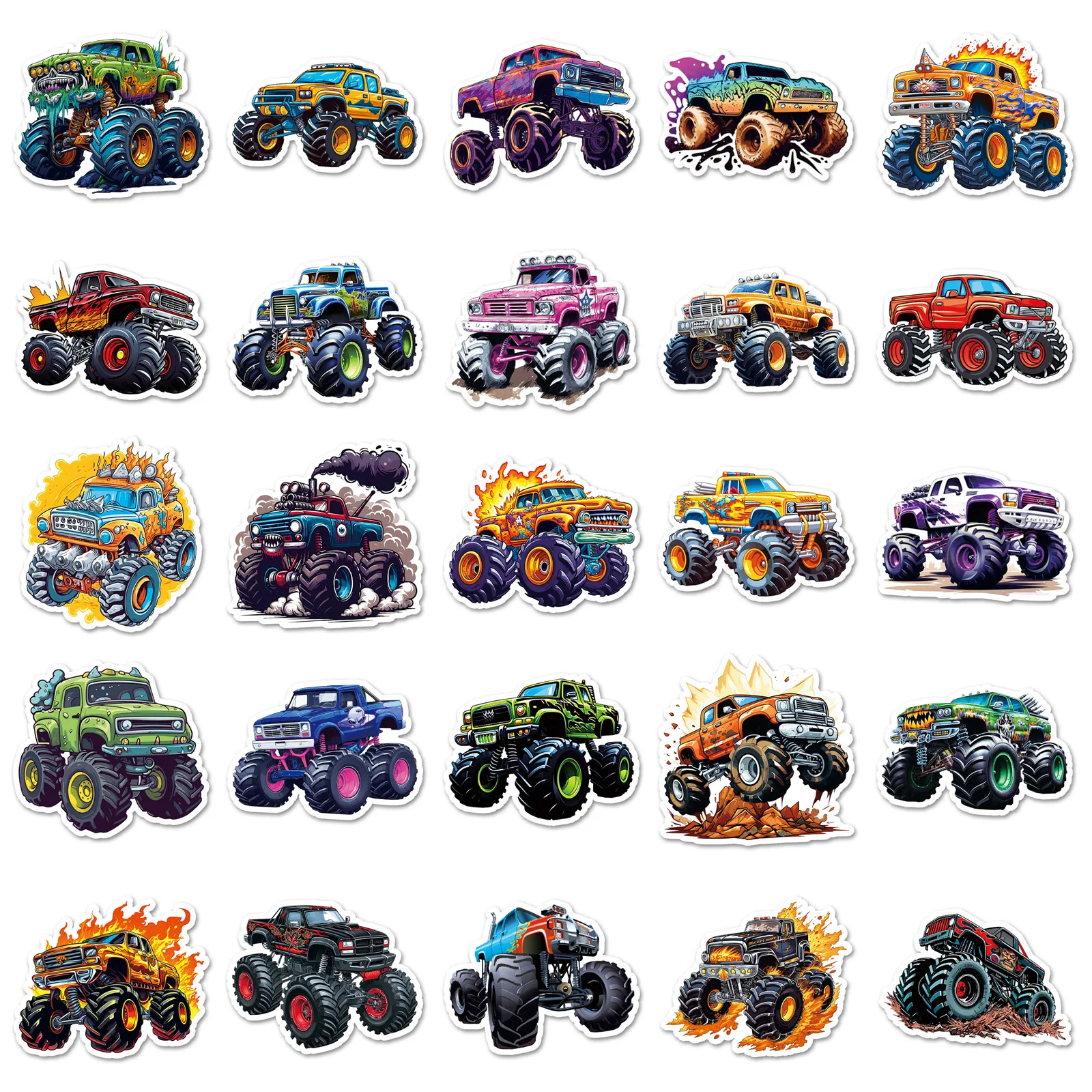 50PCS Large Tire off Road Vehicle Cartoon Stickers Funny Animation Graffiti Decoration DIY Toys Laptop Guitar Car Bike Decals