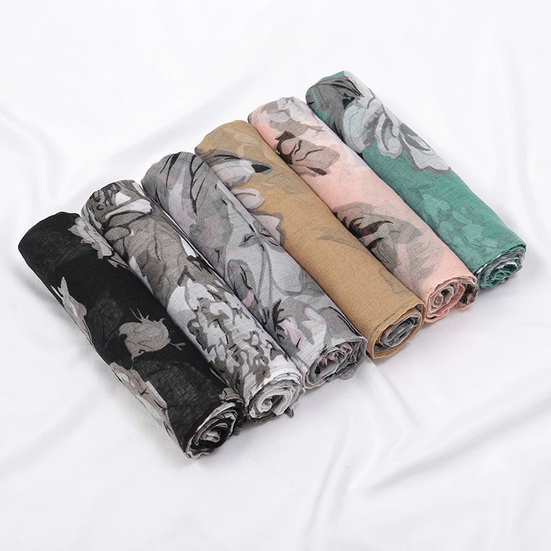 New Printed Cotton Viscose Hijab For Women Muslim Scarf Long Shawl Bandana Foulard Islamic Turban Headband Wrap Floral Headscarf