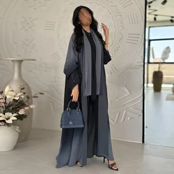 Muslim Chiffon Cardigan for Women Eid Dubai Glitter Abaya Open Kimono Dress Luxury Islam Party Jalabiya Clothes Turkey Robe Arab