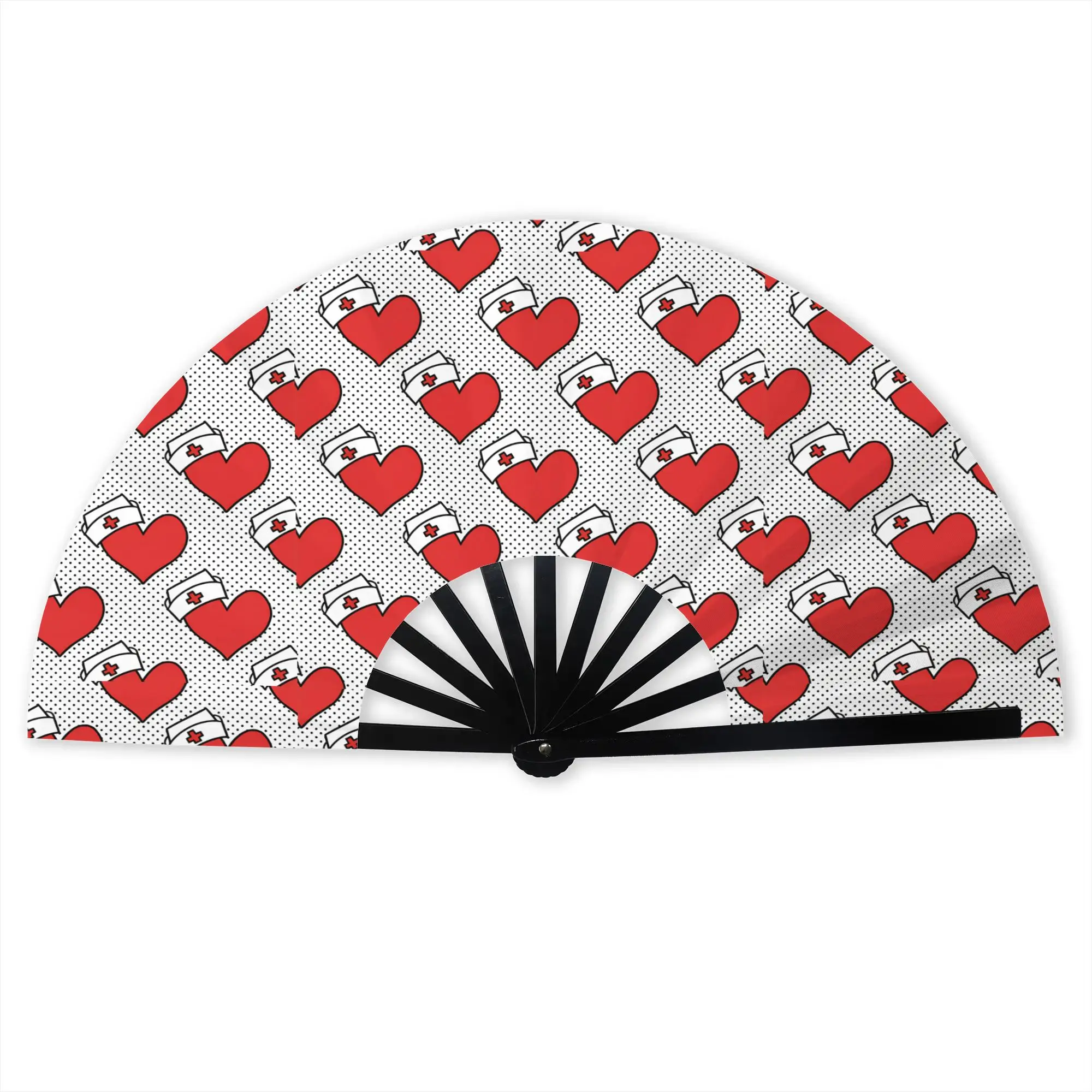 Smaller Red Valentine Hearts Nurse Cap Stylish Hand Fan  Men  Printed Polyester Fan Vintage For Sports Events Gift