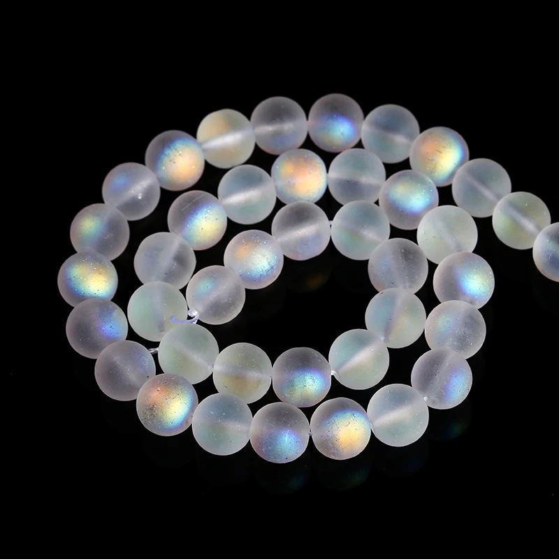 6 8 10 مللي متر ماتي أورورا كريستال زجاج الخرز الجولة متجمد هالة حبة AB لامعة Moonstone لصنع المجوهرات عقد دي اي واي سوار
