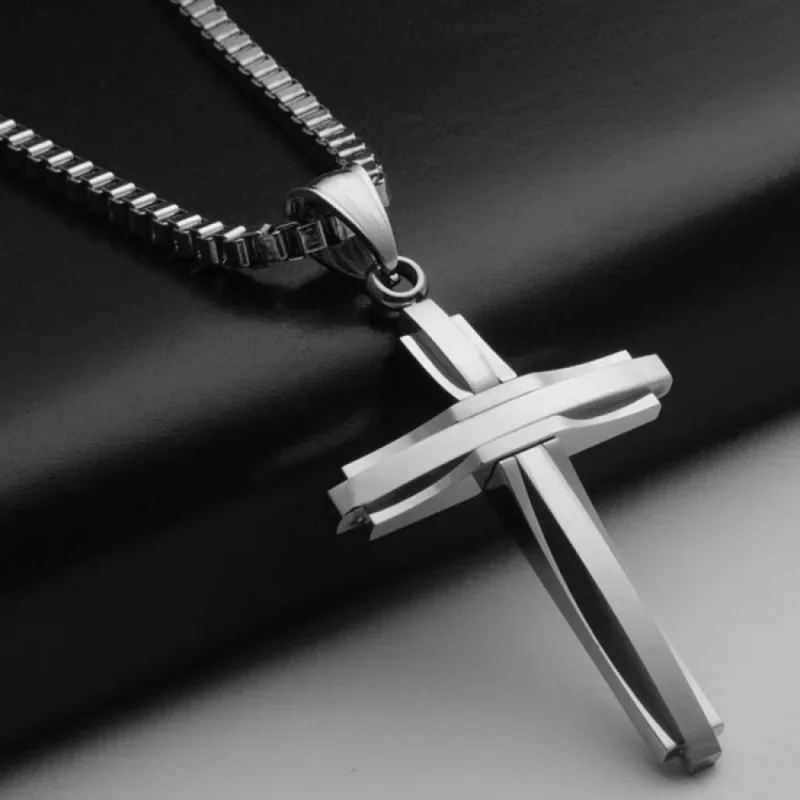 New personalized fashion Cross Box chain necklace titanium steel pendant accessories for men and women wholesale jewelry gifts