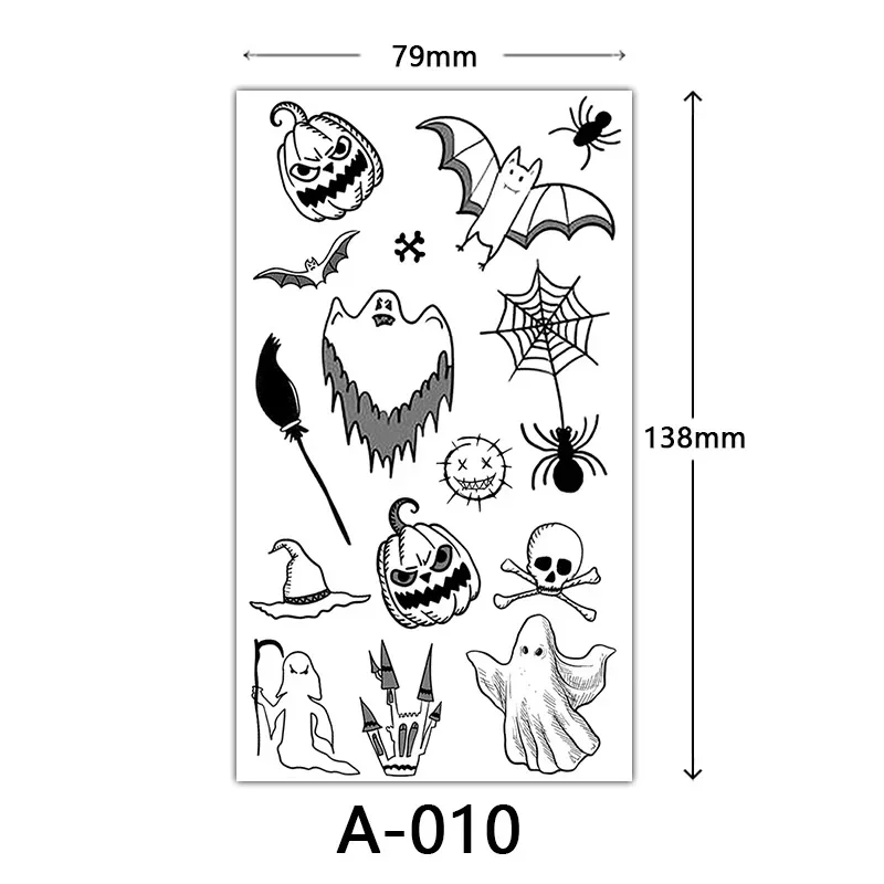 Festliche Tattoo Aufkleber Halloween Schädel Kürbis Fledermaus Design temporäre wasserdichte schweiß feste Tätowierung