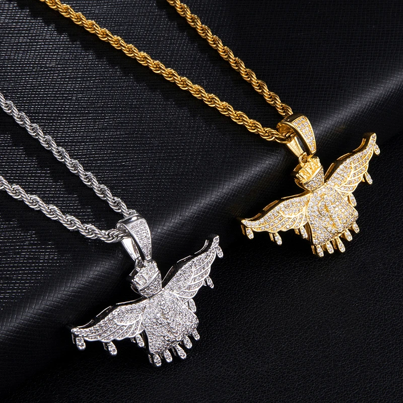 

Хип-хоп Iced Out знак доллара крыло ожерелье кулон без цепи панк кулон с кубическим цирконием для DIY ожерелье модные украшения