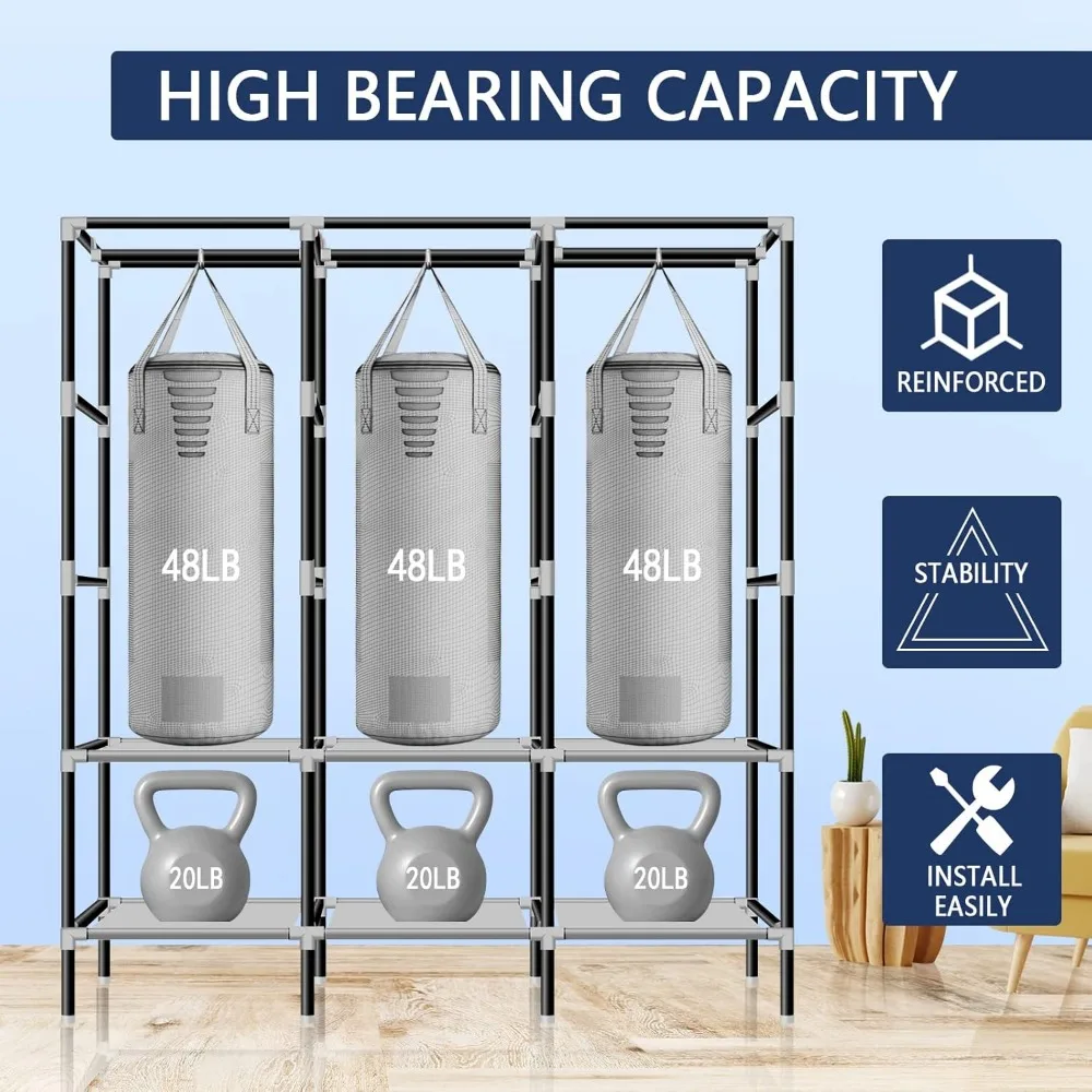61 Armadio portatile con 3 barre sospese e 6 ripiani, tessuto non tessuto, montaggio robusto e semplice