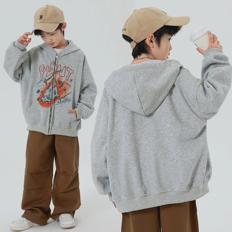 

Autumn Children Casual Hooded Jackets y2k Coats With Zipper Kids Boy Hip Hop Retro Street Clothing Streetwear With Drawings