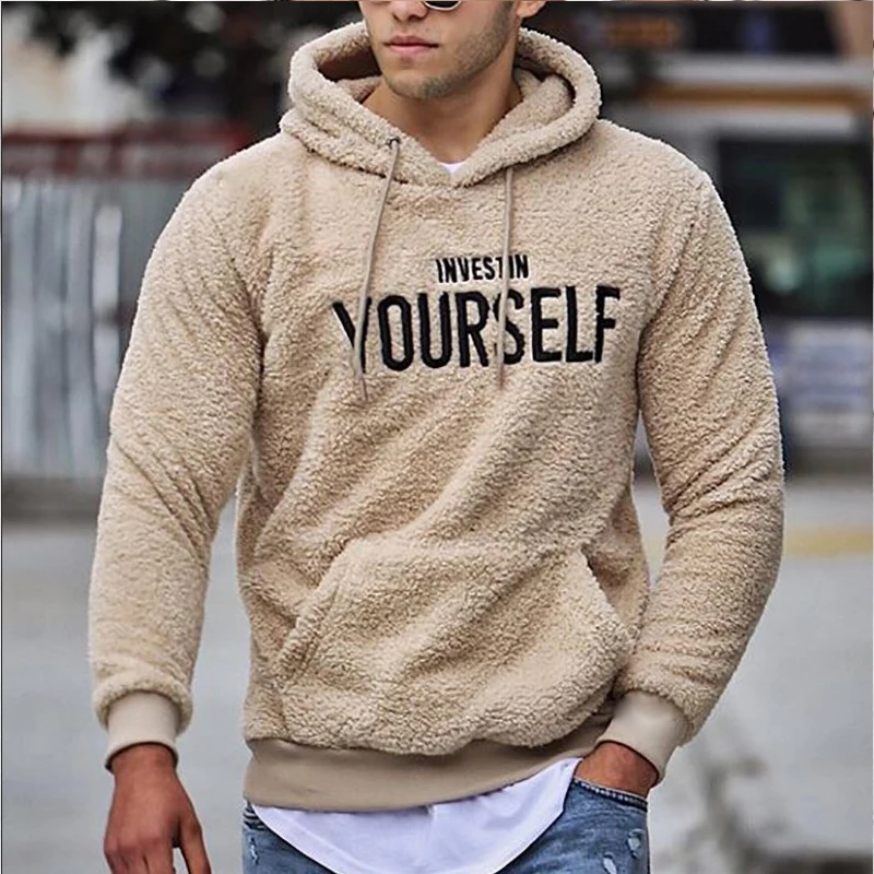 Autumn Winter Embroidered Men's Casual Warm Hooded Fashionable Long Sleeved Hoodies Sweatshirts