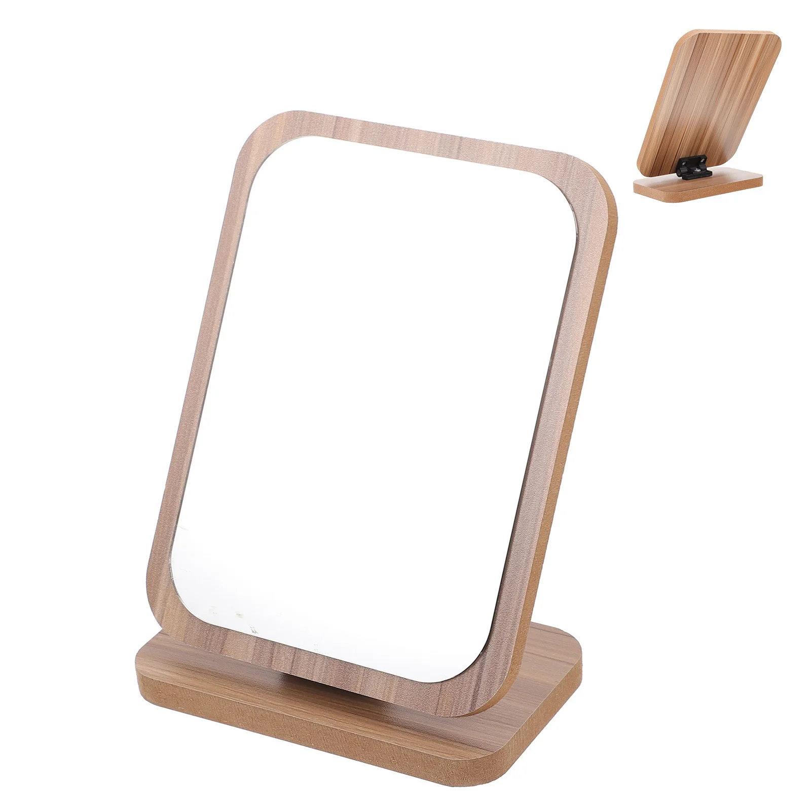 1개 나무 화장 거울 매끄러운 HD 표면 선명한 반사 탁상용 거울 욕실 침실 기숙사 휴대용
