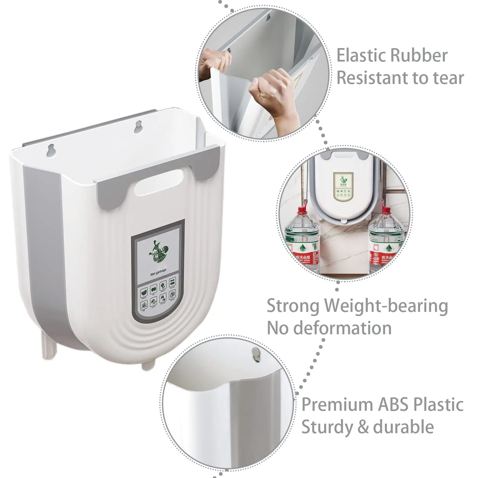 

Portable Foldable Trash Can with Hook, Countertop Hanging Bin for Kitchen, Bathroom, Office, Camping & Travel Use